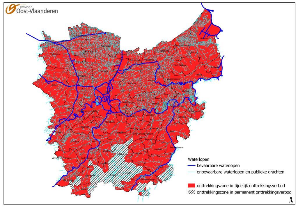 Overzichtkaart algemeen onttrekkingsverbod voor onbevaarbare waterlopen - 16 juli 2022