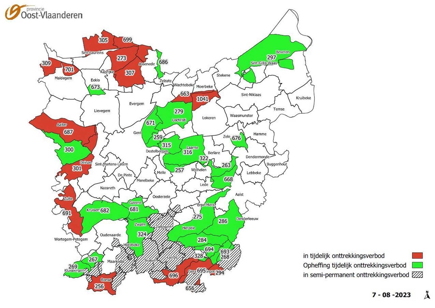 Kaart: Gedeeltelijke opheffing onttrekkingsverbod 08/08/2023